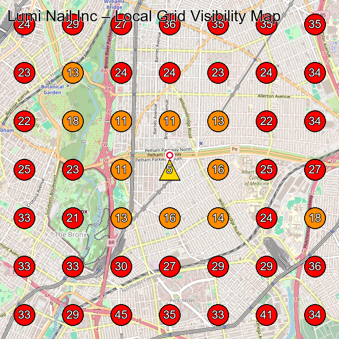 Lumi Nail Inc GeoGrid visibility map for Home Insurance Agency in Bronx