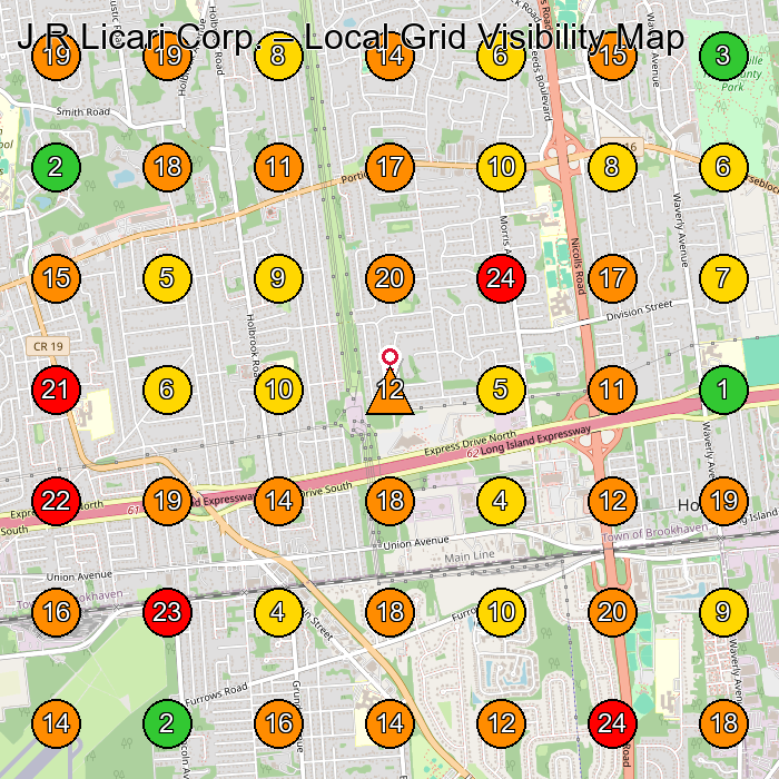 J R Licari Corp. Lawn Care Service GeoGrid ranking map for Holtsville NY