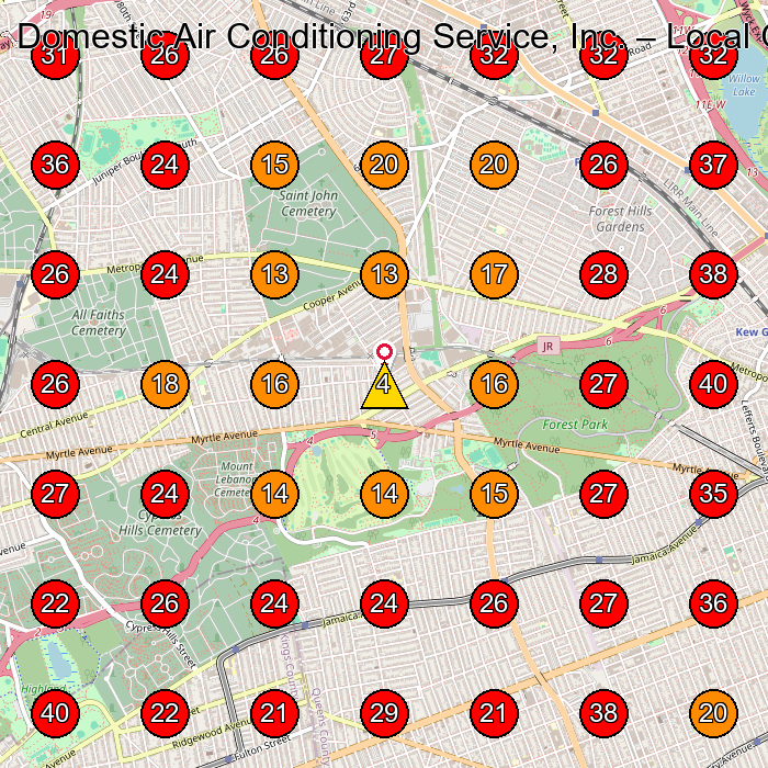 Domestic Air Conditioning Service, Inc. GeoGrid visibility map for Air Conditioning Contractor in None