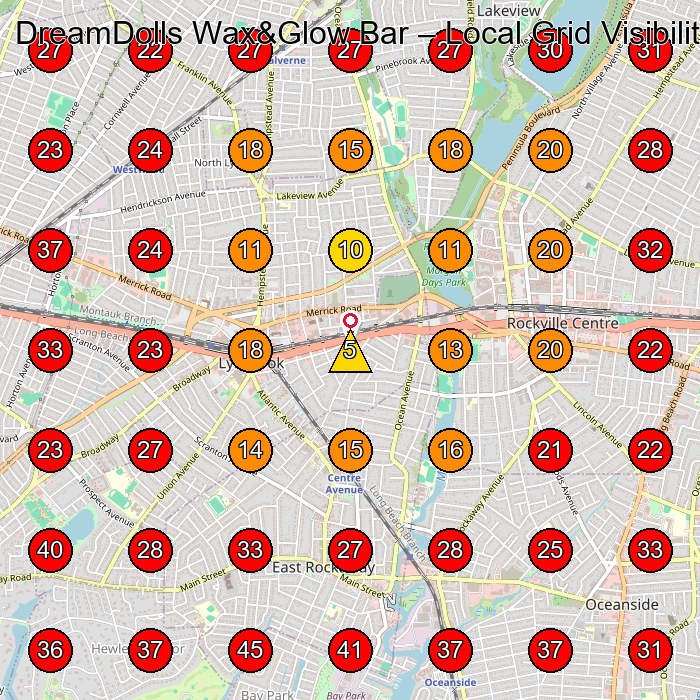 DreamDolls Wax&Glow Bar GeoGrid visibility map for Laser Hair Removal Service in Long Beach