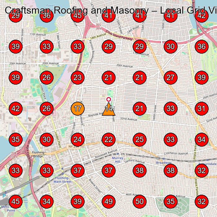 Craftsman Roofing and Masonry GeoGrid visibility map for Roofing Contractor in Flushing