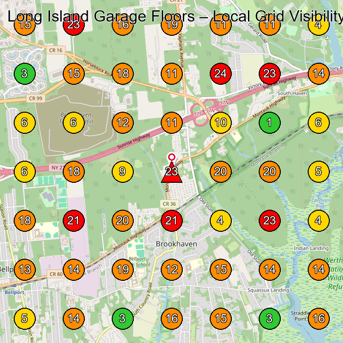 Long Island Garage Floors Garage Builder GeoGrid ranking map for None