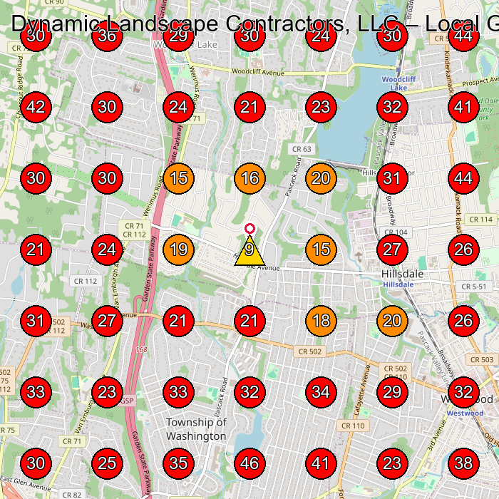Dynamic Landscape Contractors, LLC GeoGrid visibility map for Landscaper in Hillsdale