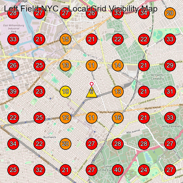 Left Field NYC GeoGrid visibility map for Men'S Clothing Store in Flushing