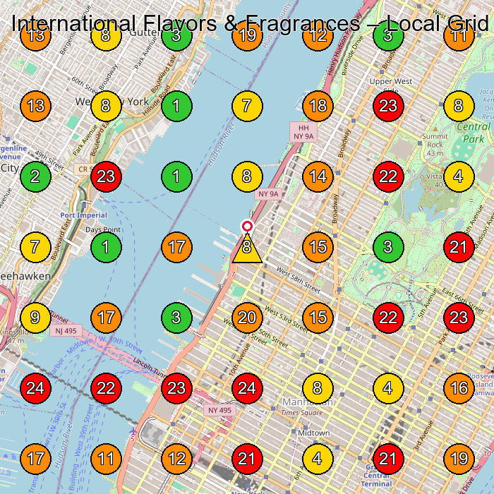 International Flavors & Fragrances Manufacturer GeoGrid ranking map for New York NY