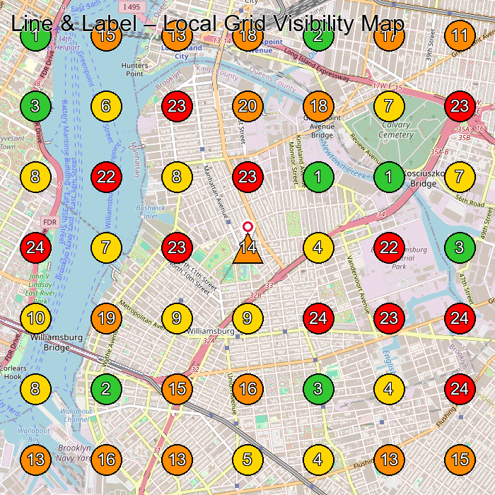 Line & Label Boutique GeoGrid ranking map for Brooklyn NY