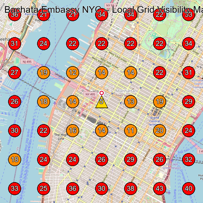 Bachata Embassy NYC GeoGrid visibility map for Dance School in New York
