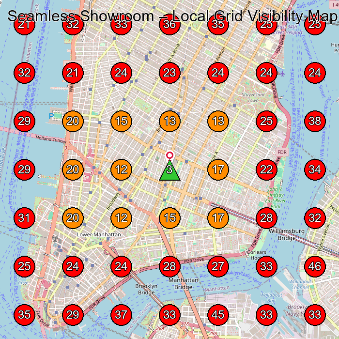 Seamless Showroom GeoGrid visibility map for Clothing Store in New York