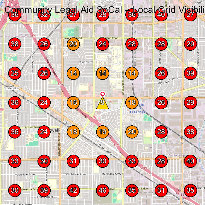 Community Legal Aid SoCal GeoGrid visibility map for Women'S Clothing Store in Norwalk