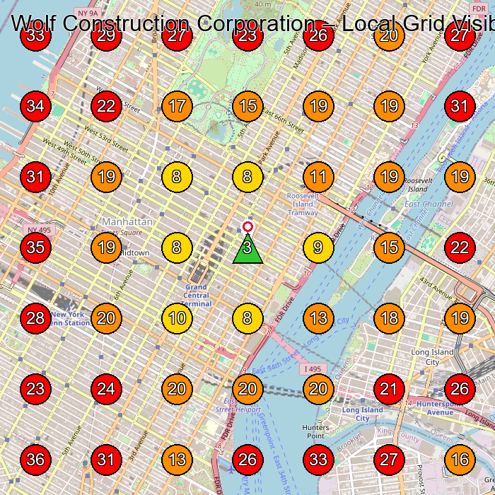 Wolf Construction Corporation GeoGrid visibility map for Construction Company in New York