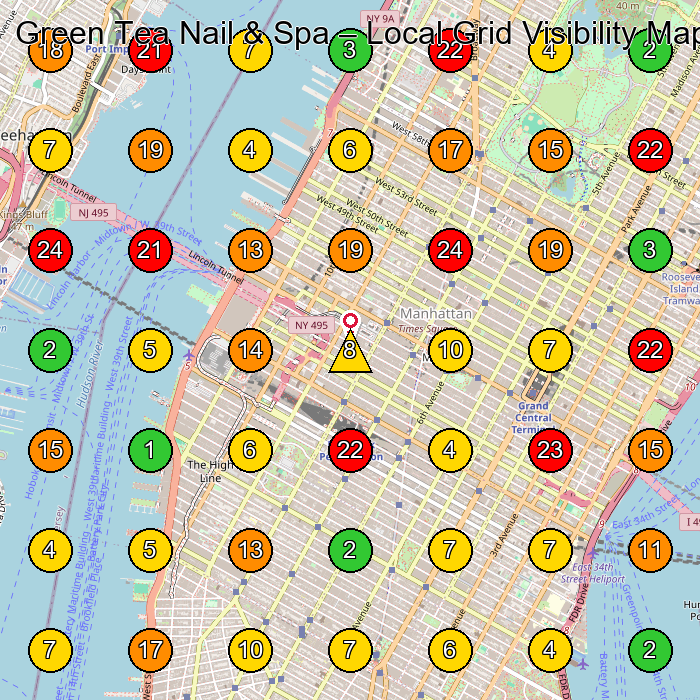 Green Tea Nail & Spa Nail Salon GeoGrid ranking map for New York NY