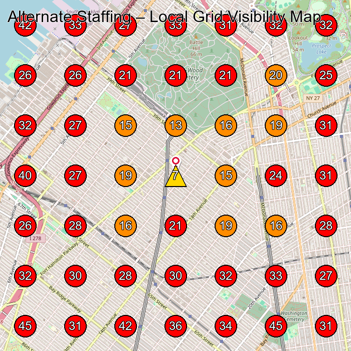 Alternate Staffing GeoGrid visibility map for Home Health Care Service in Brooklyn