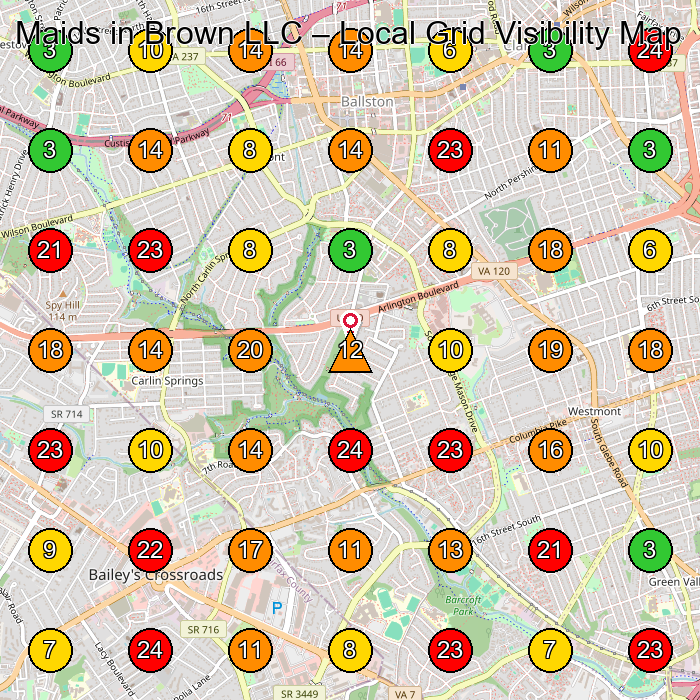 Maids in Brown LLC House Cleaning Service GeoGrid ranking map for Arlington VA
