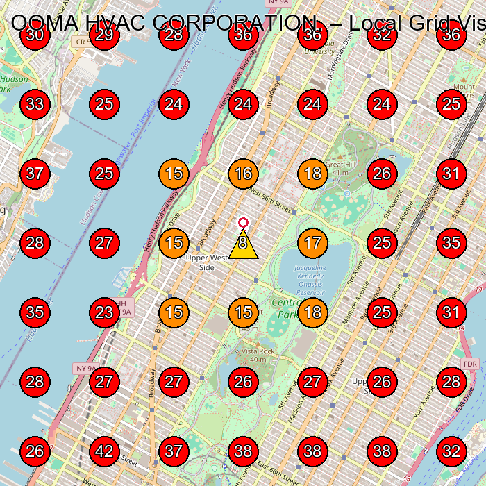 OOMA HVAC CORPORATION. GeoGrid visibility map for Air Conditioning Contractor in New York