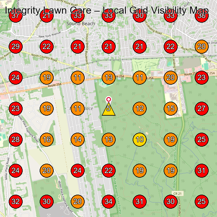 Integrity Lawn Care GeoGrid visibility map for Lawn Care Service in Miller Place
