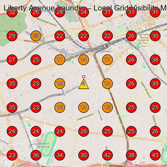 Liberty Avenue Laundry GeoGrid visibility map for Laundromat in Richmond Hill