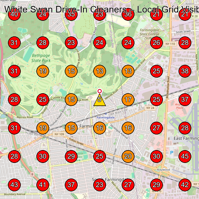 White Swan Drive-In Cleaners GeoGrid visibility map for Dry Cleaner in Farmingdale