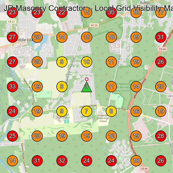 JR Masonry Contractor GeoGrid visibility map for Pond Contractor in None
