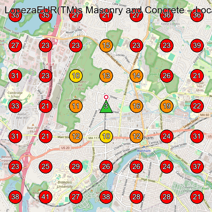 LopezaEUR(TM)s Masonry and Concrete GeoGrid visibility map for Dance School in Auburndale