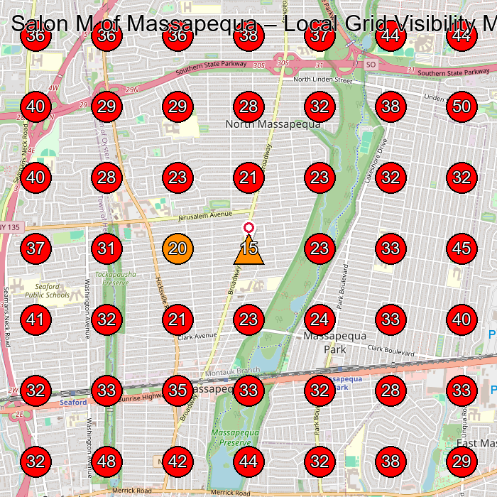 Salon M of Massapequa GeoGrid visibility map for Permanent Make-Up Clinic in Massapequa Park