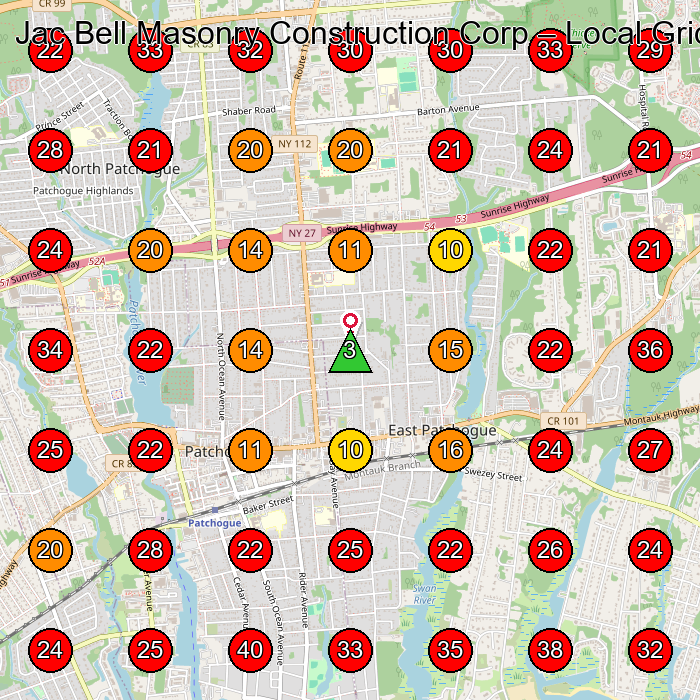 Jac Bell Masonry Construction Corp GeoGrid visibility map for Masonry Contractor in East Patchogue