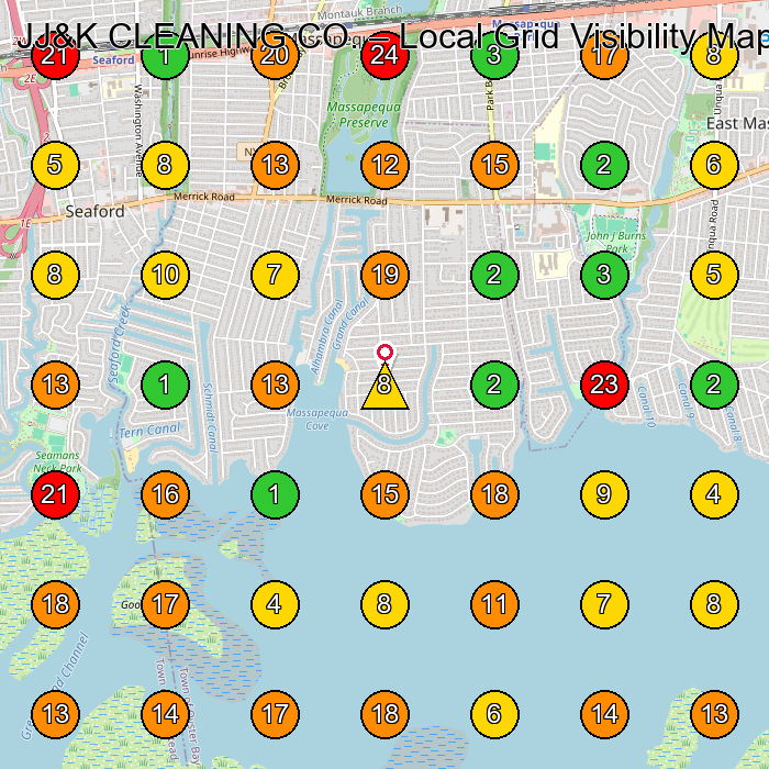 JJ&K CLEANING CO. House Cleaning Service GeoGrid ranking map for Massapequa NY