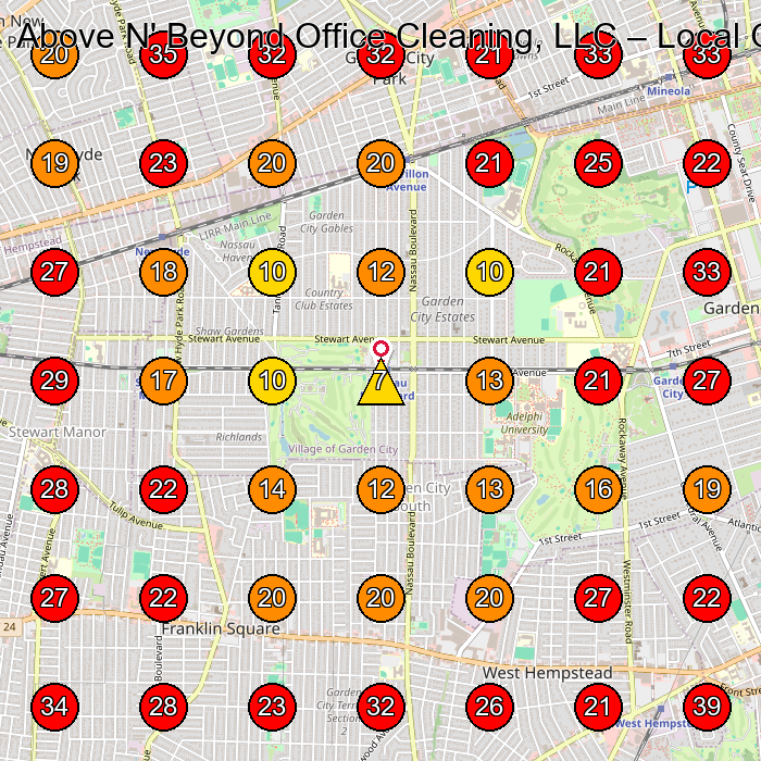 Above N' Beyond Office Cleaning, LLC GeoGrid visibility map for Commercial Cleaning Service in Island Park