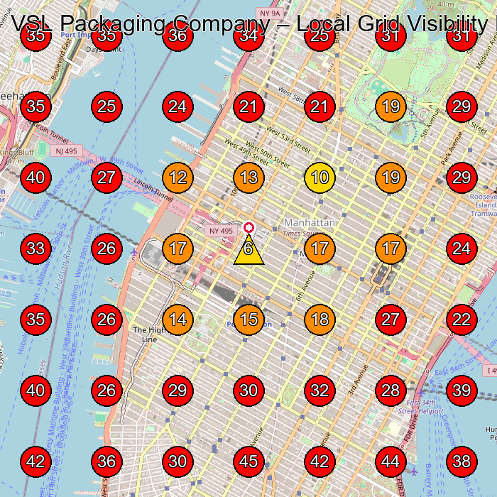 VSL Packaging Company GeoGrid visibility map for Computer Hardware Manufacturer in New York