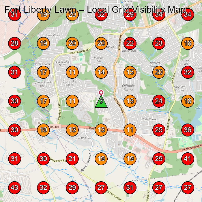 Fort Liberty Lawn GeoGrid visibility map for Hvac Contractor in Hope Mills