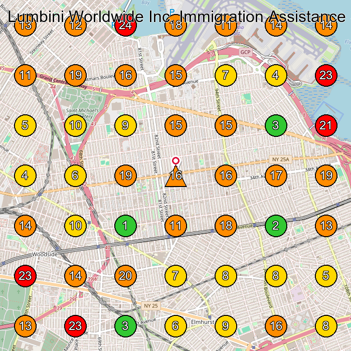 Lumbini Worldwide Inc, Immigration Assistance Service Providers Paralegal Services Provider GeoGrid ranking map for Queens NY