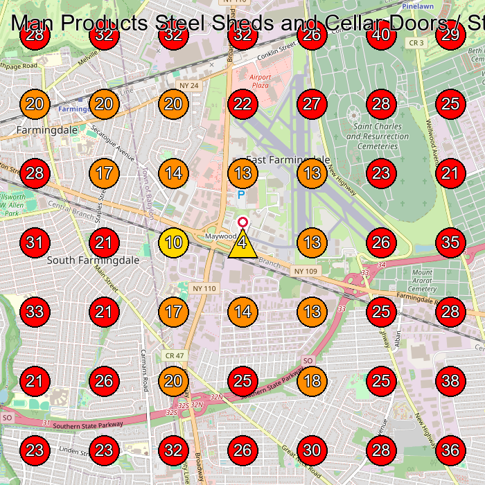 Man Products Steel Sheds and Cellar Doors / SteelSheds.US GeoGrid visibility map for Media Company in Farmingdale