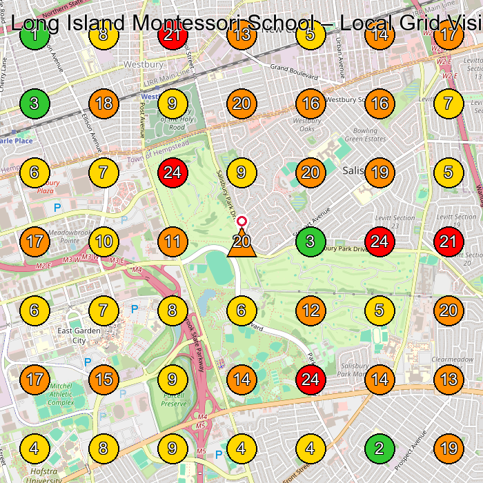 Long Island Montessori School Montessori School GeoGrid ranking map for Westbury NY