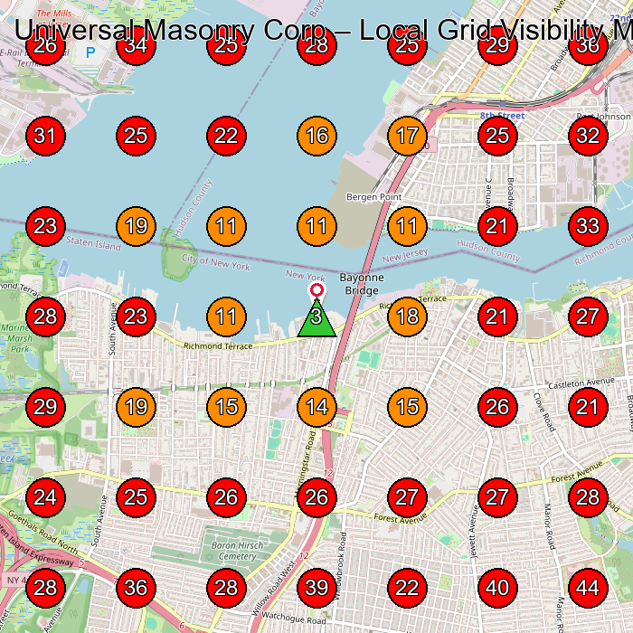 Universal Masonry Corp GeoGrid visibility map for Masonry Contractor in Staten Island