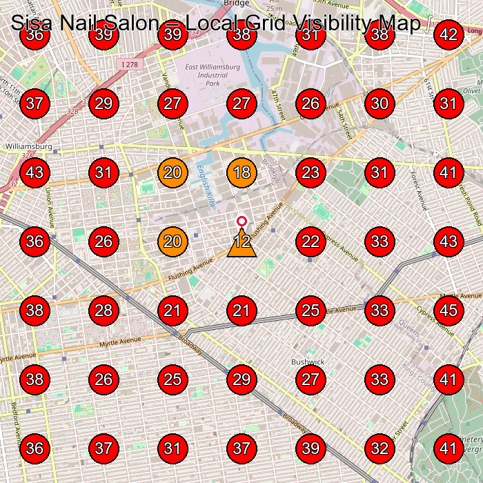 Sisa Nail Salon GeoGrid visibility map for Nail Salon in Brooklyn