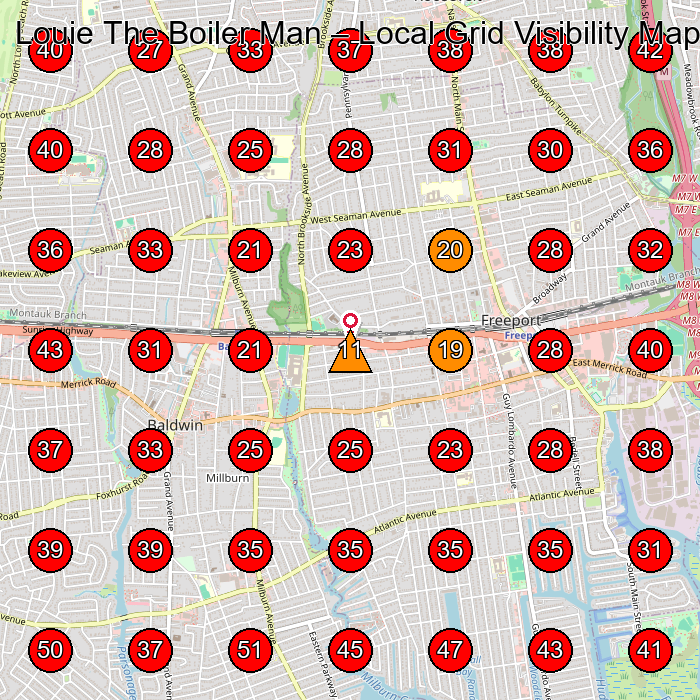 Louie The Boiler Man GeoGrid visibility map for Hvac Contractor in Baldwin