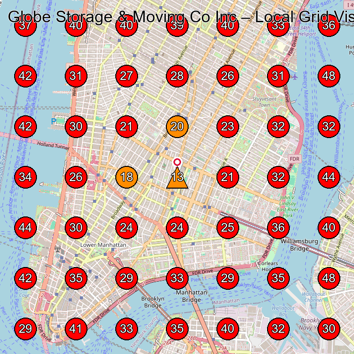 Globe Storage & Moving Co Inc GeoGrid visibility map for Moving And Storage Service in New York