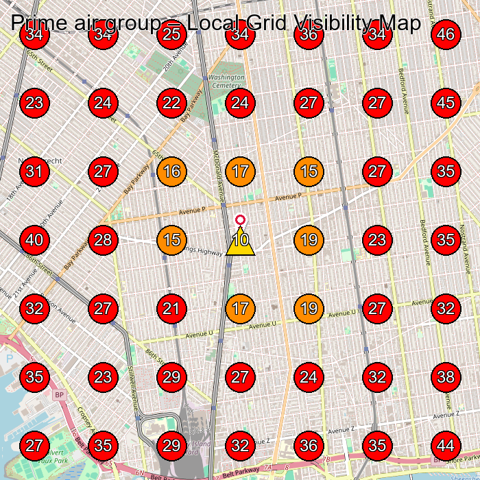 Prime air group GeoGrid visibility map for Air Conditioning Contractor in Brooklyn