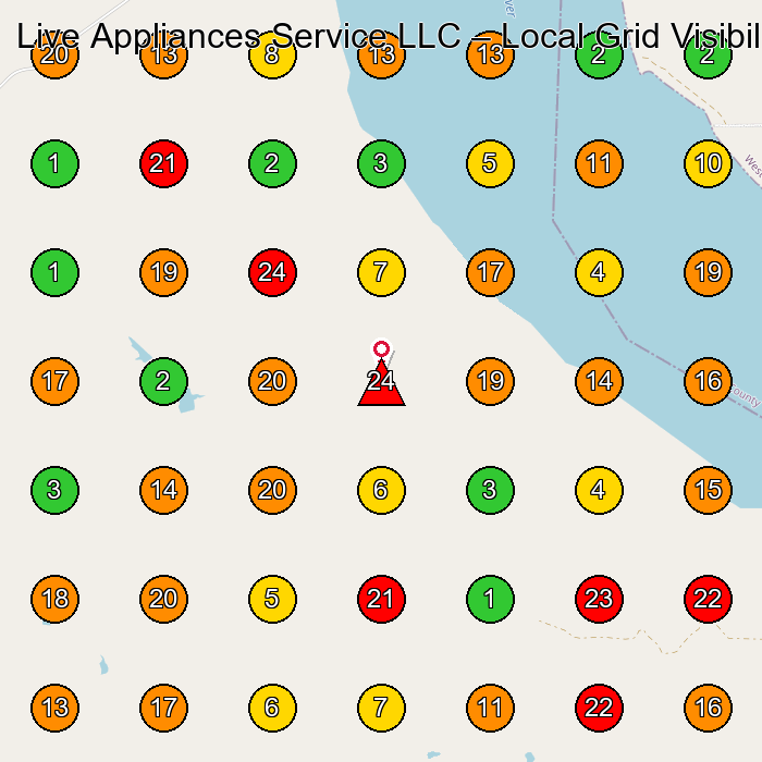 Live Appliances Service LLC Appliance Repair Service GeoGrid ranking map for None