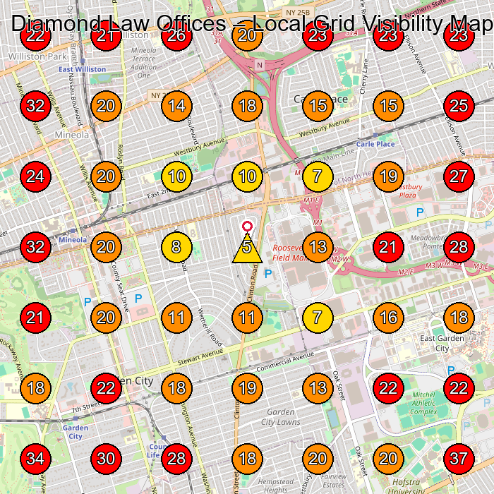 Diamond Law Offices GeoGrid visibility map for Law Firm in Garden City