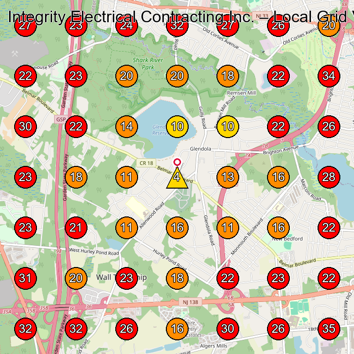 Integrity Electrical Contracting Inc. GeoGrid visibility map for Electrician in Wall Township