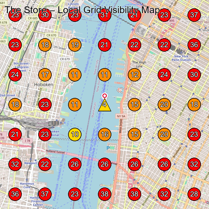 The Store GeoGrid visibility map for Fashion Accessories Store in New York