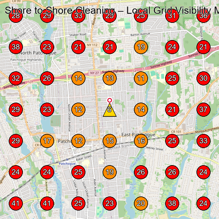 Shore to Shore Cleaning GeoGrid visibility map for House Cleaning Service in Patchogue