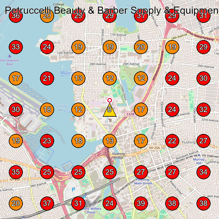 Petruccelli Beauty & Barber Supply & Equipment GeoGrid visibility map for Beauty Supply Store in Queens
