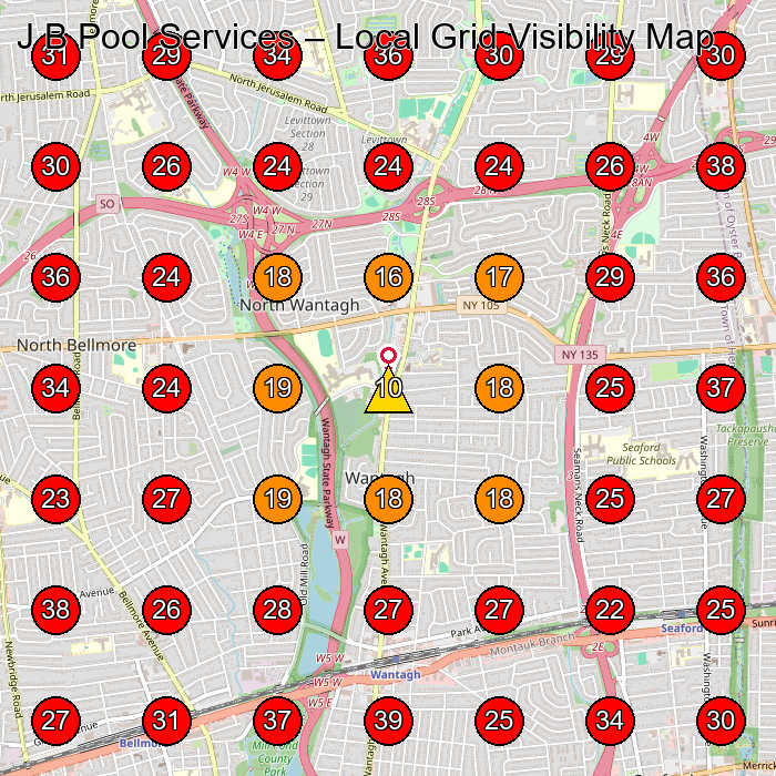 J B Pool Services GeoGrid visibility map for Swimming Pool Contractor in Island Park