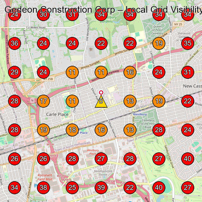 Gedeon Construction Corp GeoGrid visibility map for Masonry Contractor in None