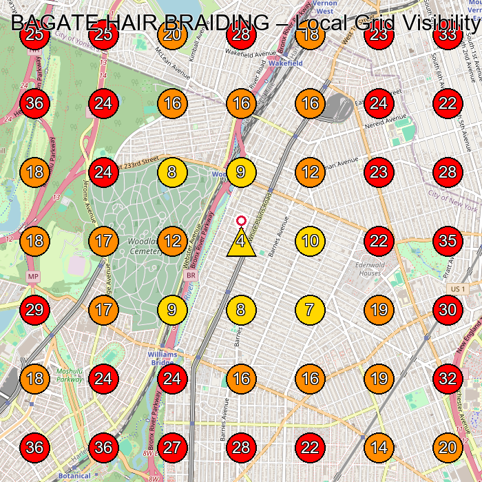 BAGATE HAIR BRAIDING GeoGrid visibility map for Hair Salon in Bronx