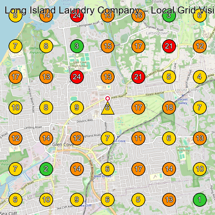 Long Island Laundry Company Laundry Service GeoGrid ranking map for Glen Cove NY