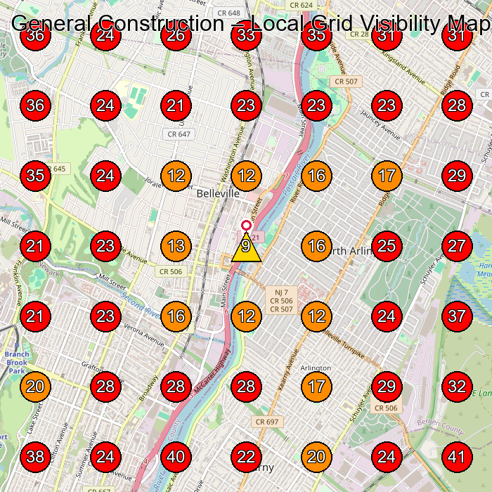 General Construction GeoGrid visibility map for Construction Company in Newark