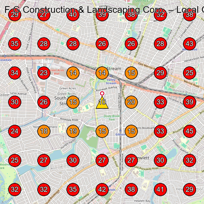F G Construction & Landscaping Corp. GeoGrid visibility map for Home Builder in Queens