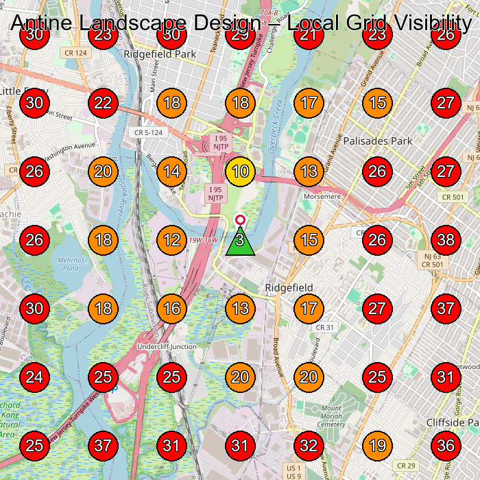 Antine Landscape Design GeoGrid visibility map for Landscape Designer in Fort Lee